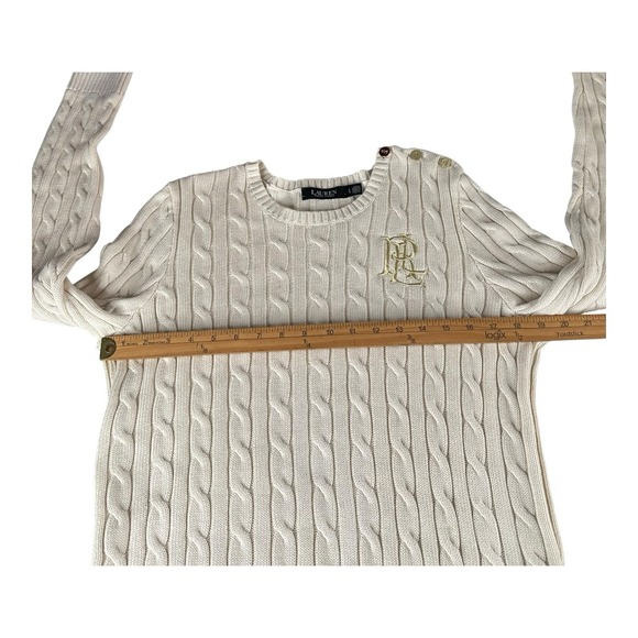 Genuine Lauren Ralph Lauren button‎ Trim Cable Knit Sweater -ivory Watch Sz L - Picture 9 of 16